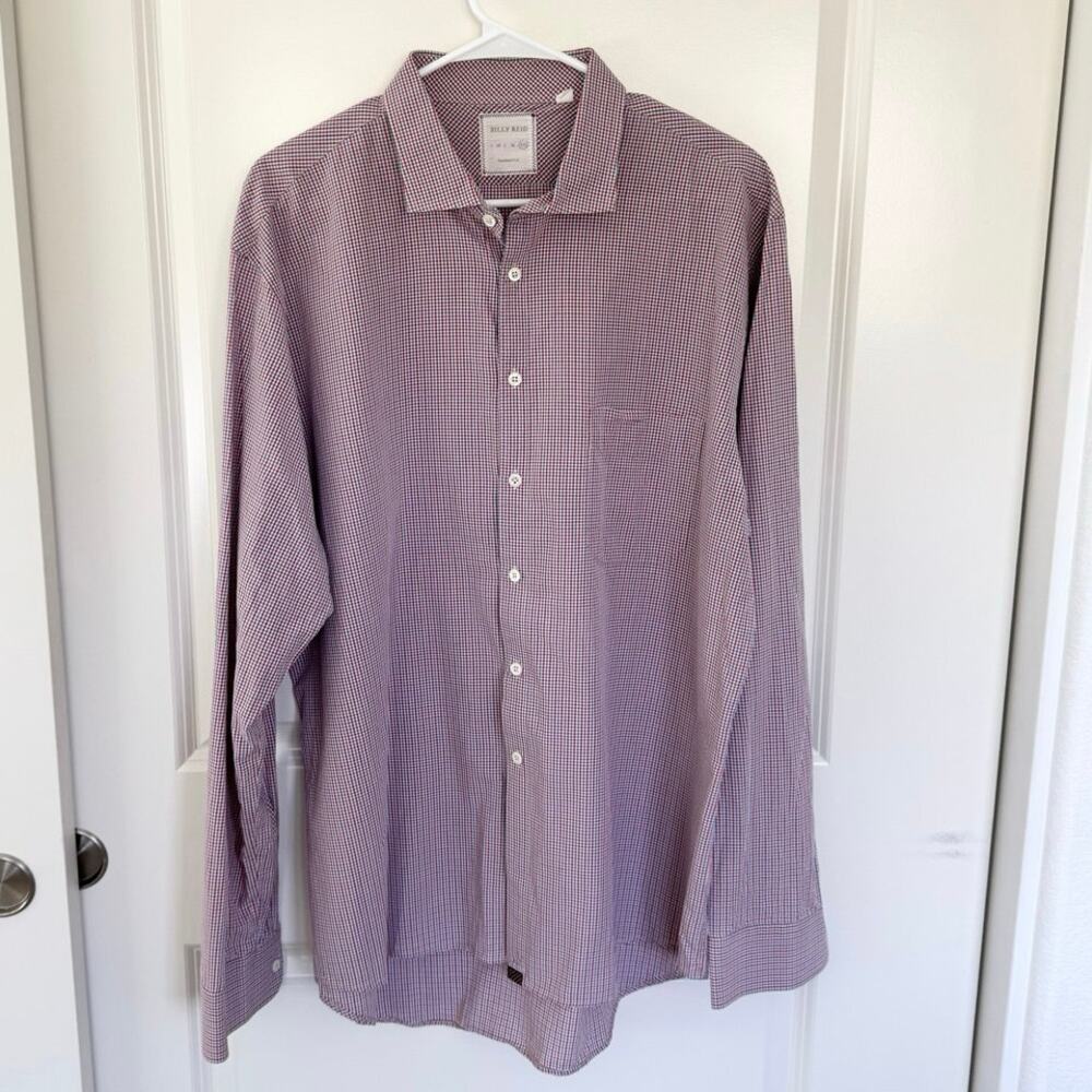 Billy Reid Check Print Button Down Dress Shirt Blue Red XXL